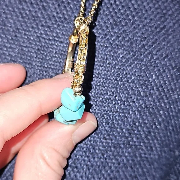 Mudd Love Peace Happiness Gold Adjustable Chain Aqua Teal Light Blue Stones - Picture 3 of 6